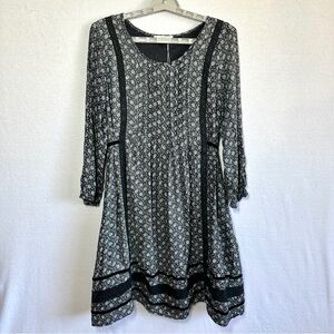 Hem & Thread Dress L Gray Floral Print Flowers Rayon Lined Pleated Bodice New